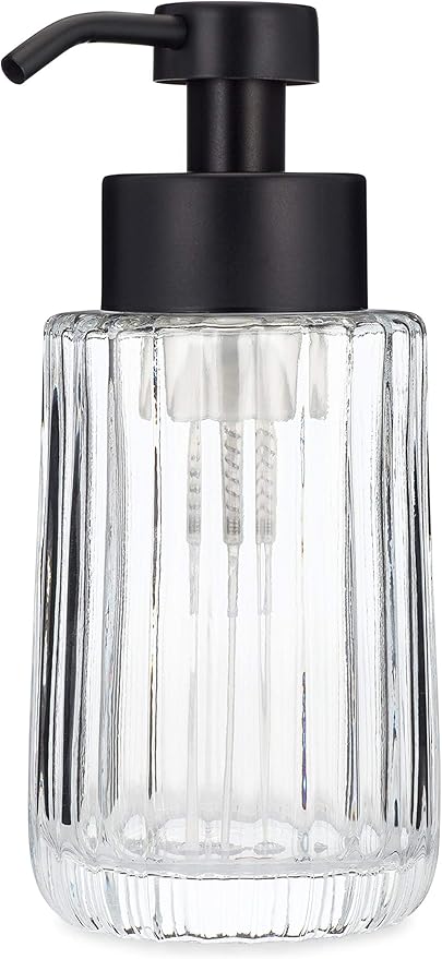 Rail19 Flora Fluted Foaming Soap Dispenser | Vintage-Inspired Modern Glass Refillable Pump Bottle for Bathroom Vanity Countertop and Kitchen, 10oz (Gold)
